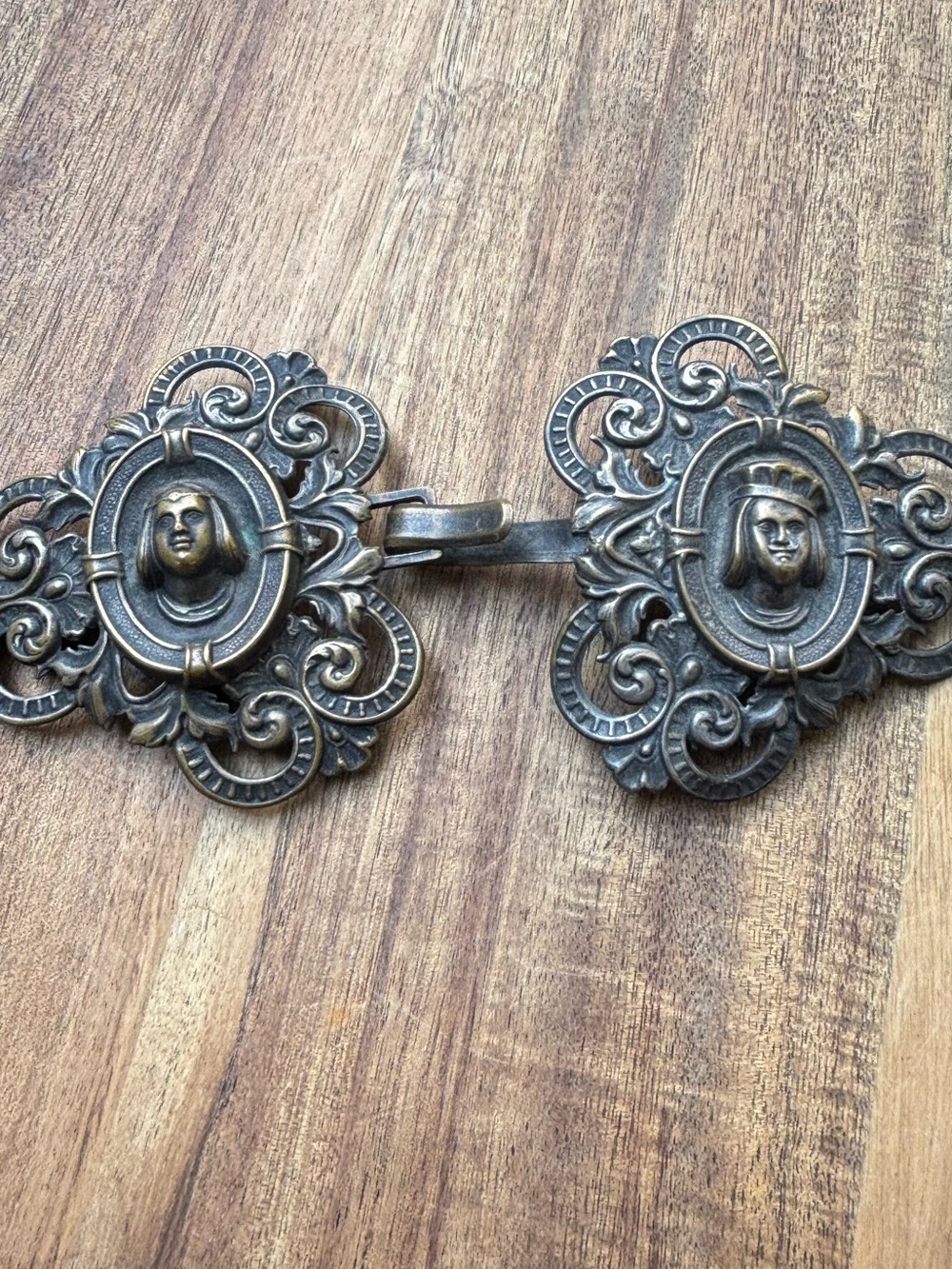 Antique baroque bronze cameo  cape/cloak fastener
